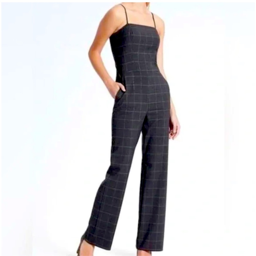Banana Republic Women’s Size 6 Gray Jumpsuit Metallic Plaid Strappy Wide Leg